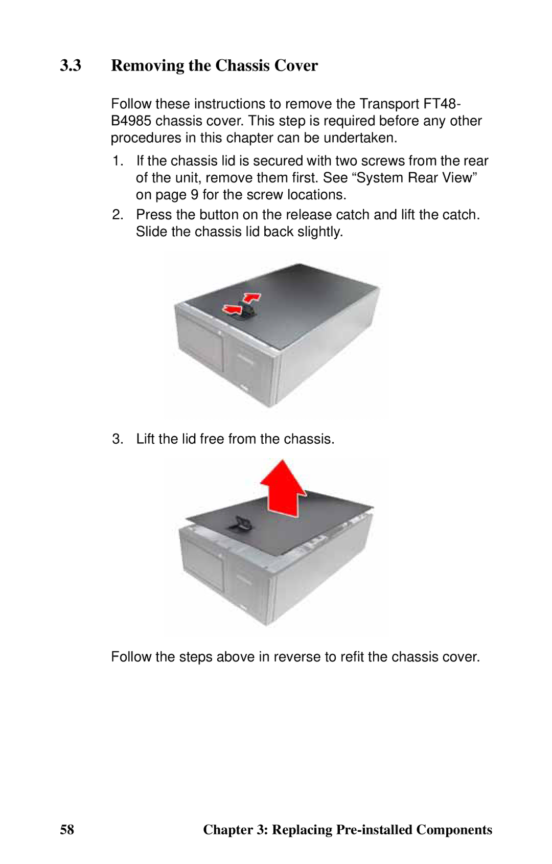 Tyan Computer Transport FT48, B4985F48V8HR (Rackmount), B4985F48V8HR (Tower) manual Removing the Chassis Cover 