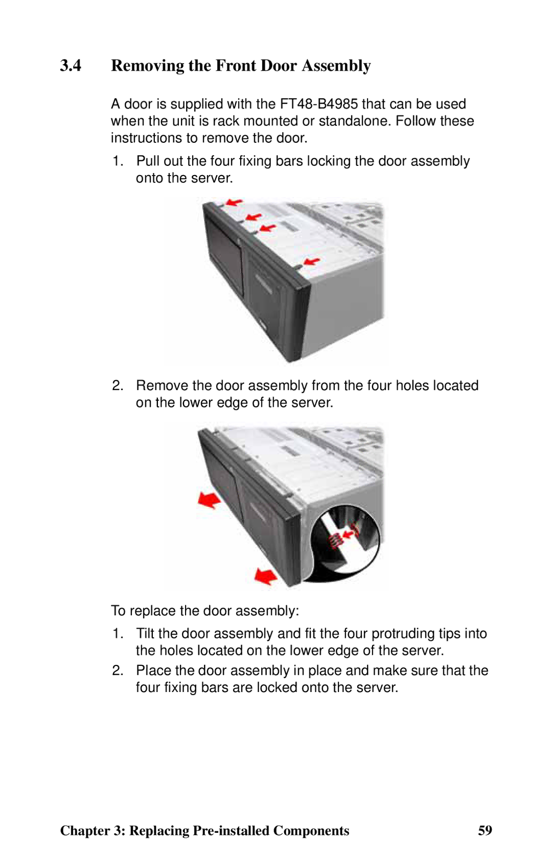 Tyan Computer B4985F48V8HR (Rackmount), Transport FT48, B4985F48V8HR (Tower) manual Removing the Front Door Assembly 