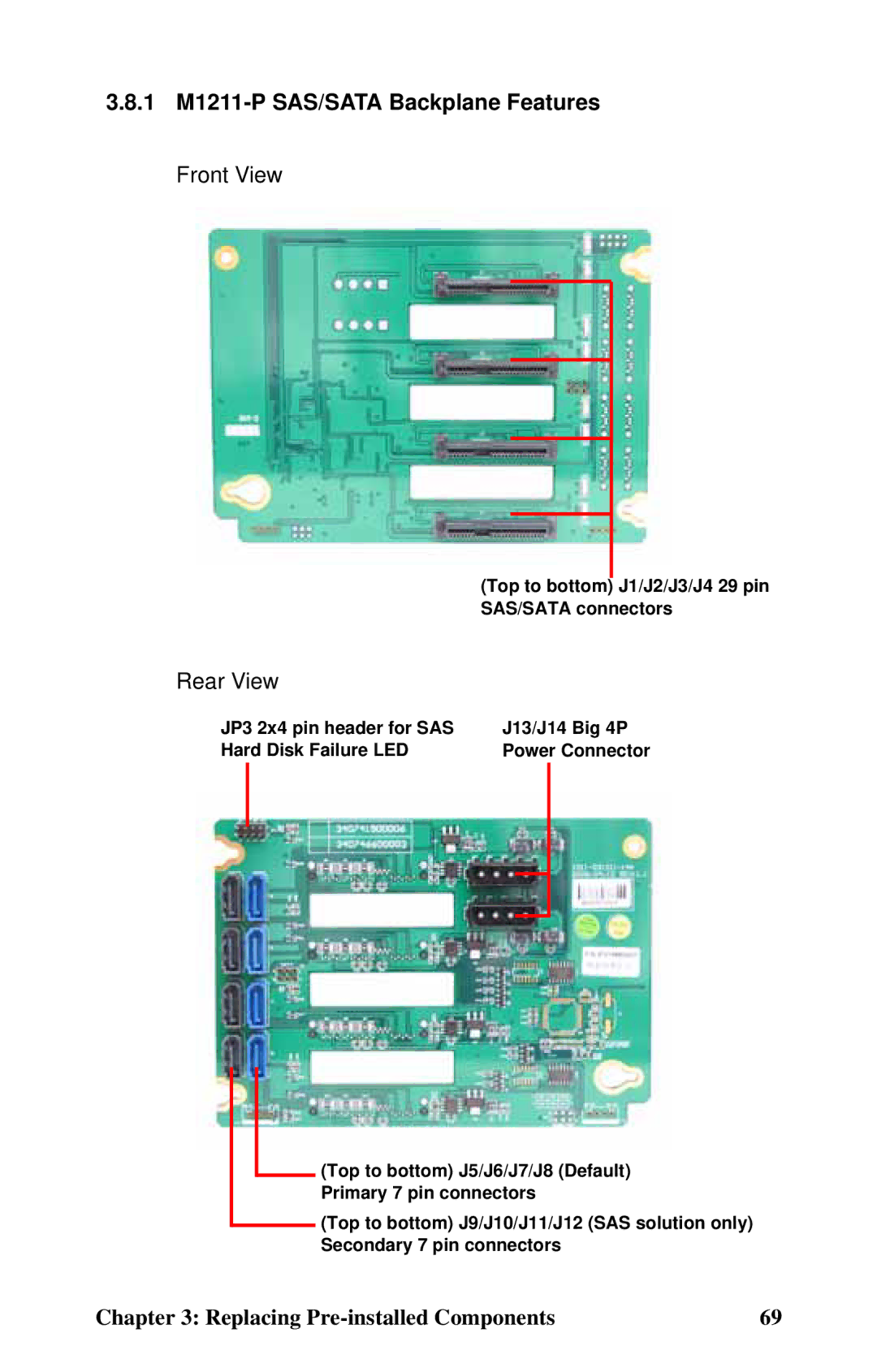 Tyan Computer B4985F48V8HR (Tower), Transport FT48 manual 1 M1211-P SAS/SATA Backplane Features, Rear View 