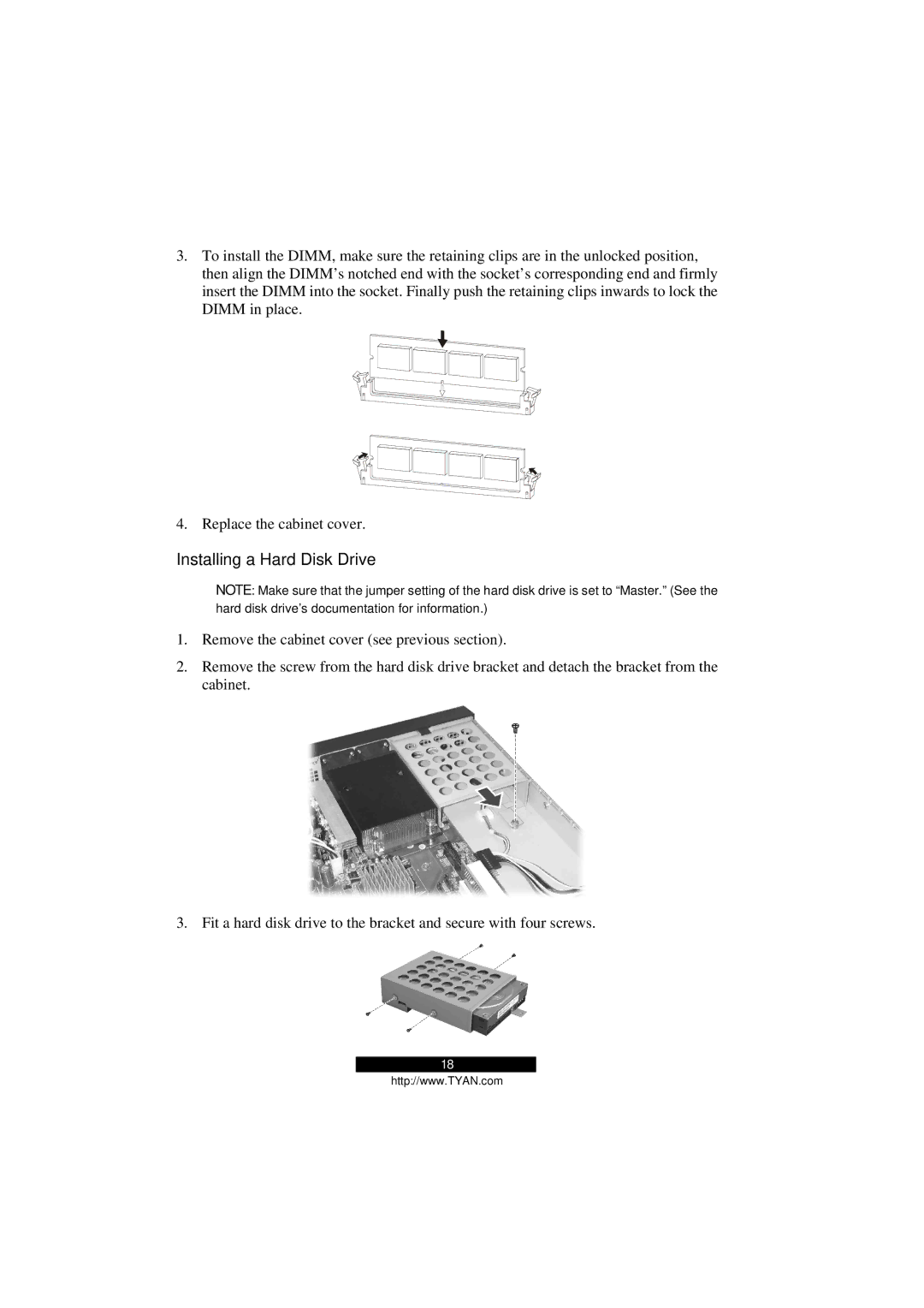 Tyan Computer Transport GS12, B5103G12S2 manual Installing a Hard Disk Drive 