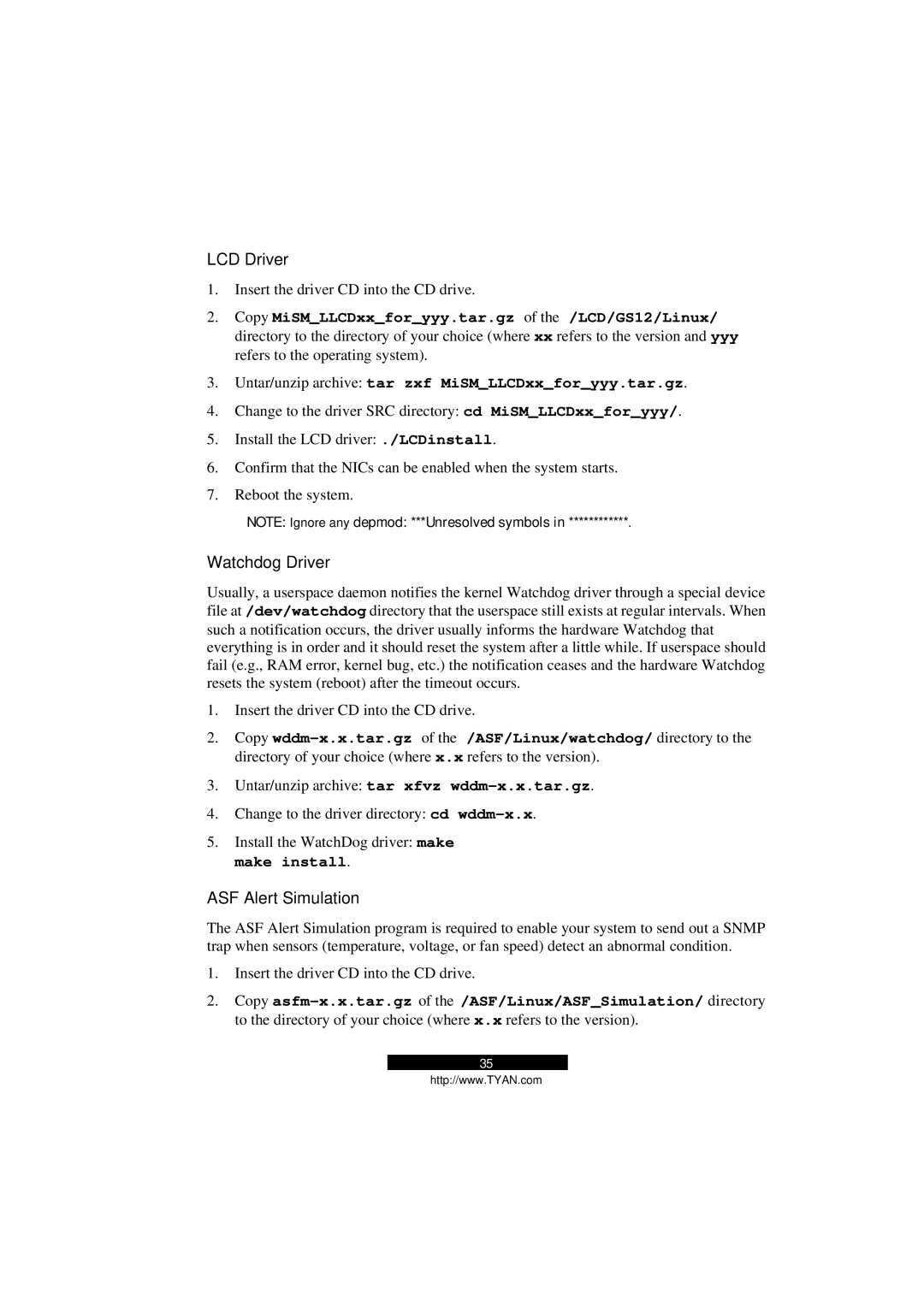 Tyan Computer B5103G12S2, Transport GS12 manual Watchdog Driver, ASF Alert Simulation 