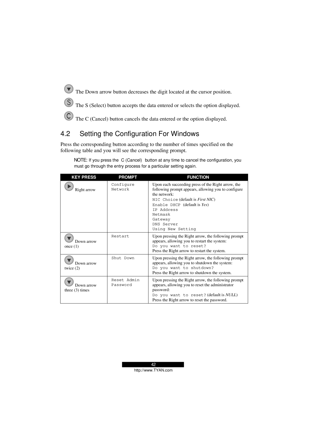 Tyan Computer Transport GS12, B5103G12S2 manual Setting the Configuration For Windows, KEY Press Prompt Function 