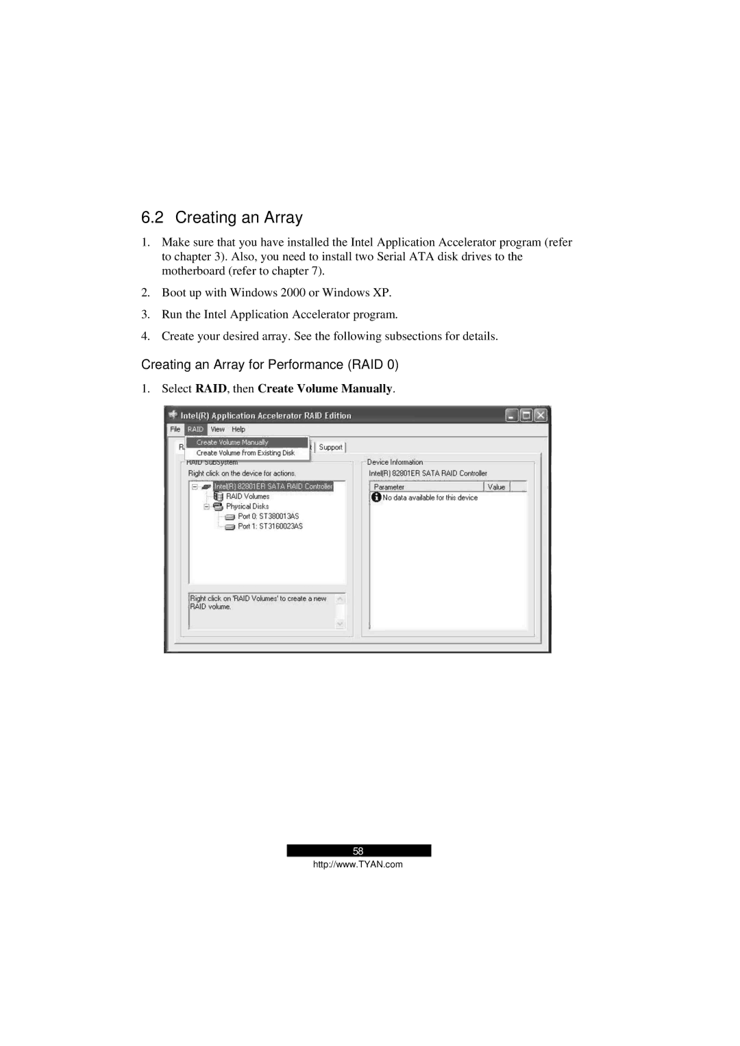 Tyan Computer Transport GS12, B5103G12S2 manual Creating an Array for Performance RAID 