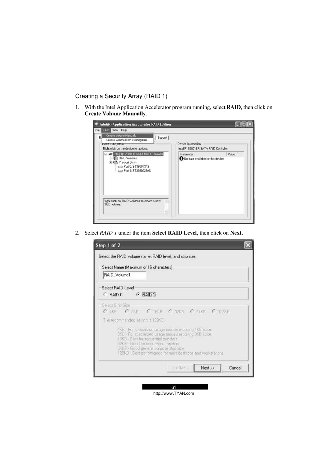 Tyan Computer B5103G12S2, Transport GS12 manual Creating a Security Array RAID 