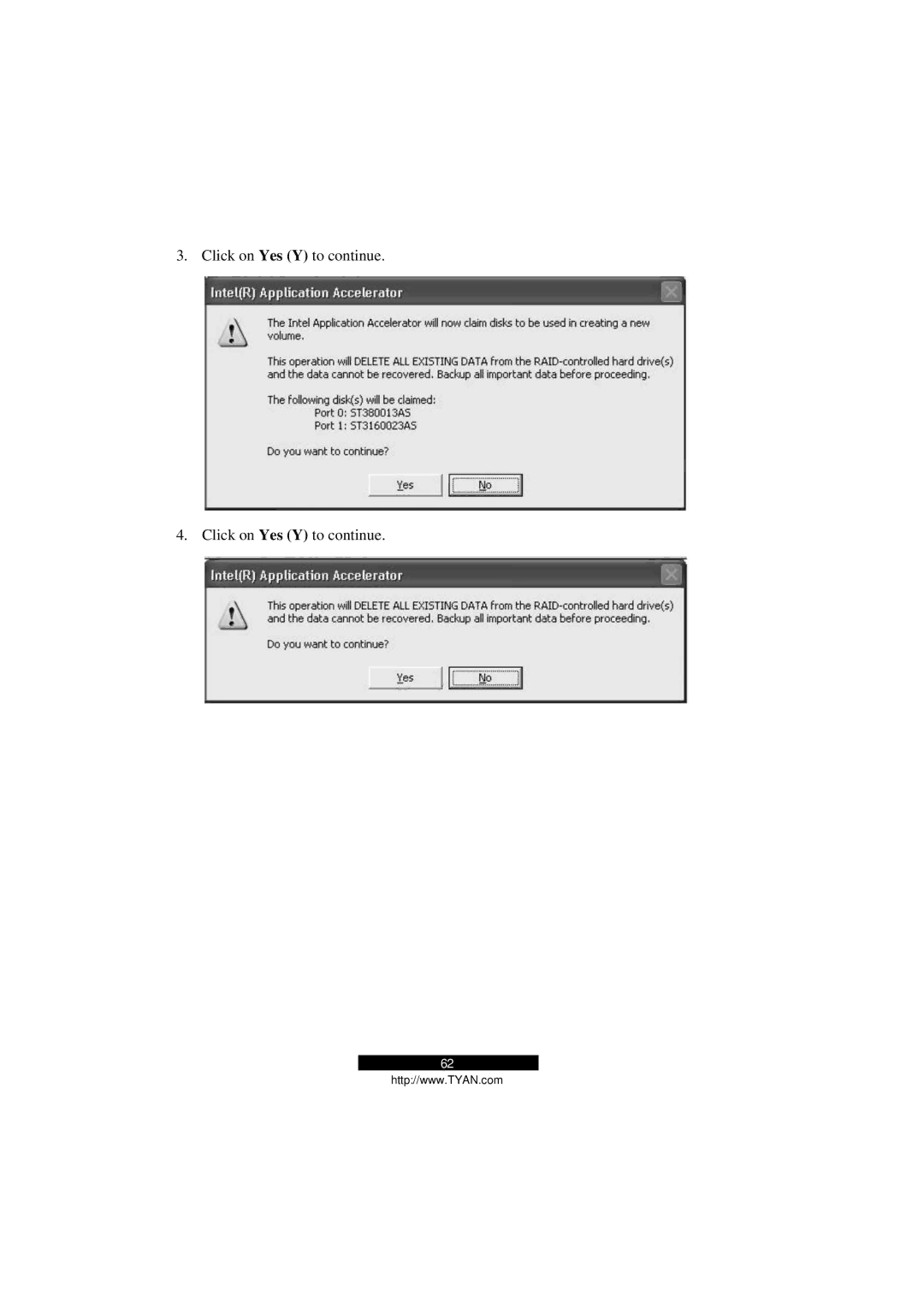 Tyan Computer Transport GS12, B5103G12S2 manual Click on Yes Y to continue 