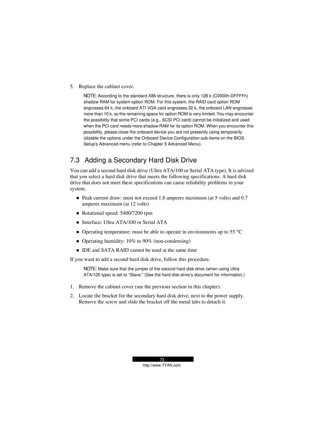 Tyan Computer B5103G12S2, Transport GS12 manual Adding a Secondary Hard Disk Drive 