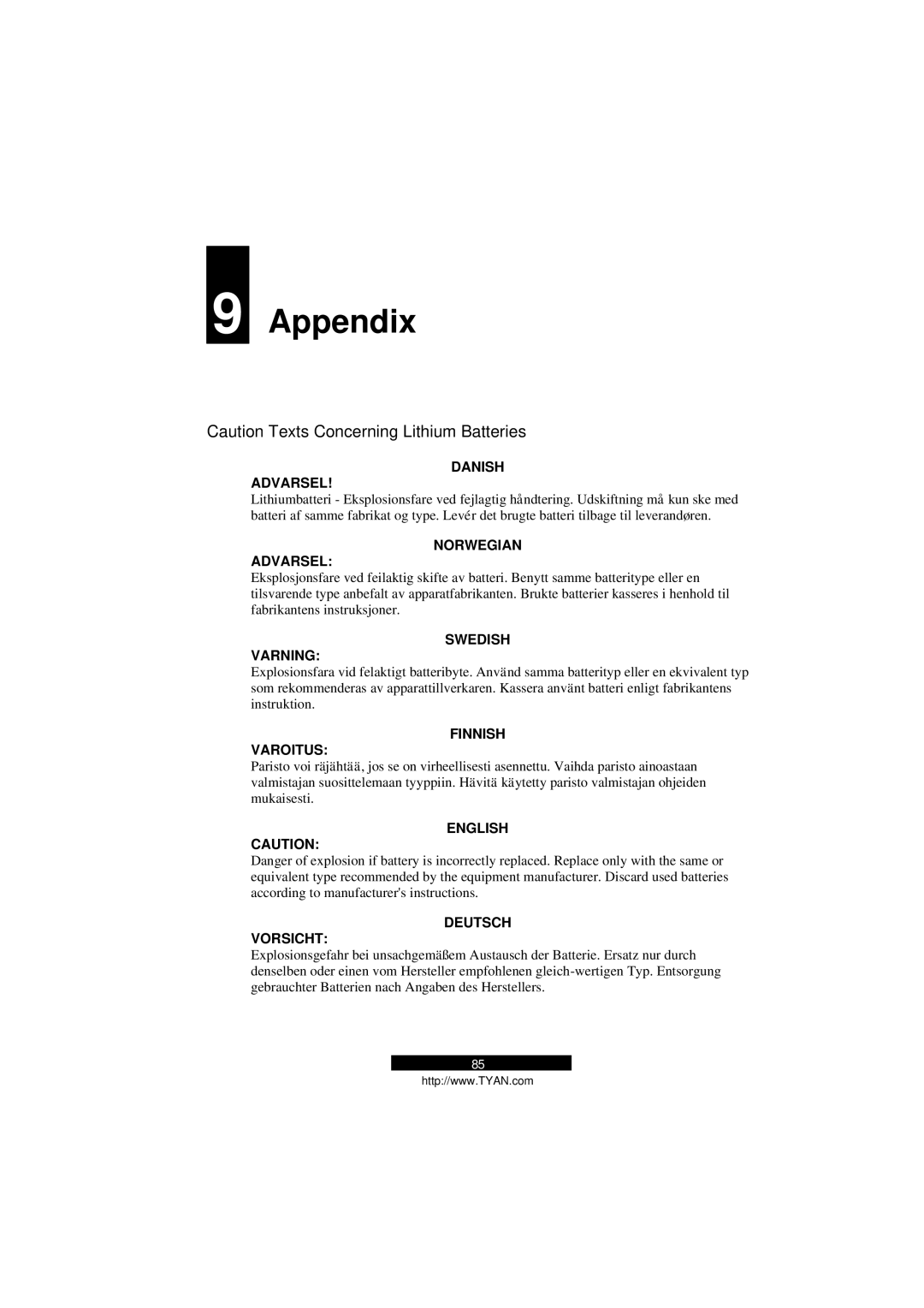 Tyan Computer B5103G12S2, Transport GS12 manual Appendix, Danish 