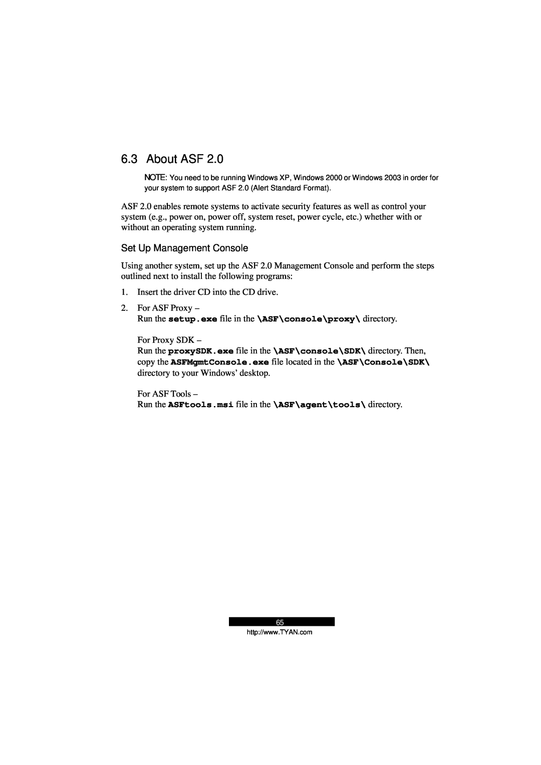 Tyan Computer B5103G12S2, Transport GS12 manual About ASF, Set Up Management Console 
