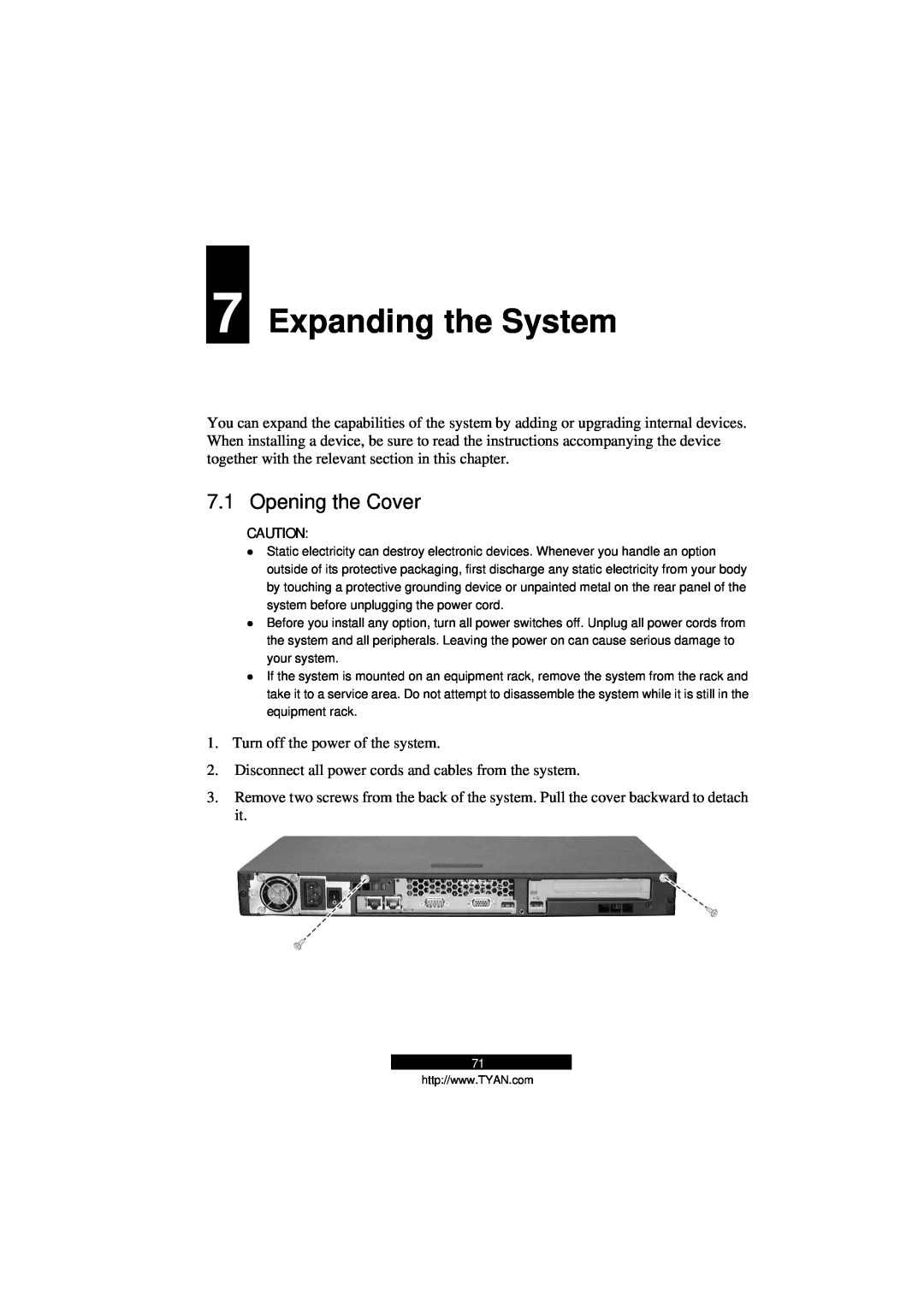 Tyan Computer B5103G12S2, Transport GS12 manual Expanding the System, Opening the Cover 
