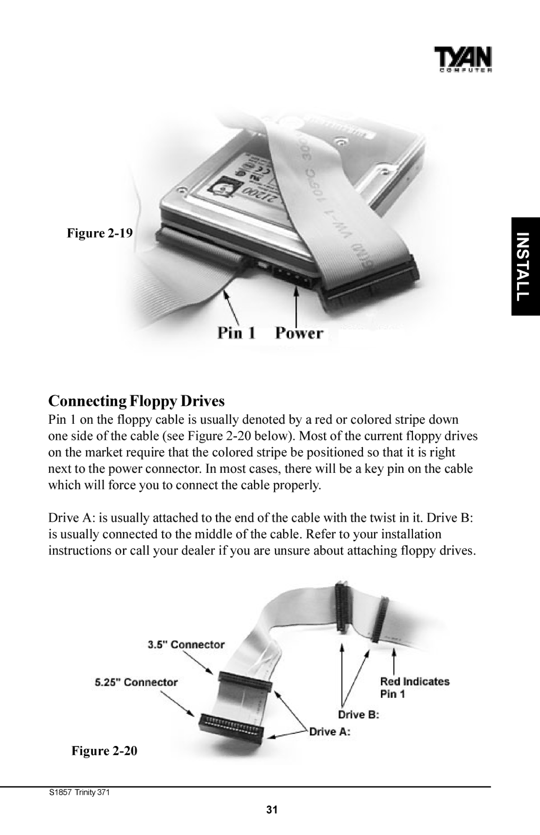 Tyan Computer Tyan S1857, Trinity 371 Motherboard manual Connecting Floppy Drives 