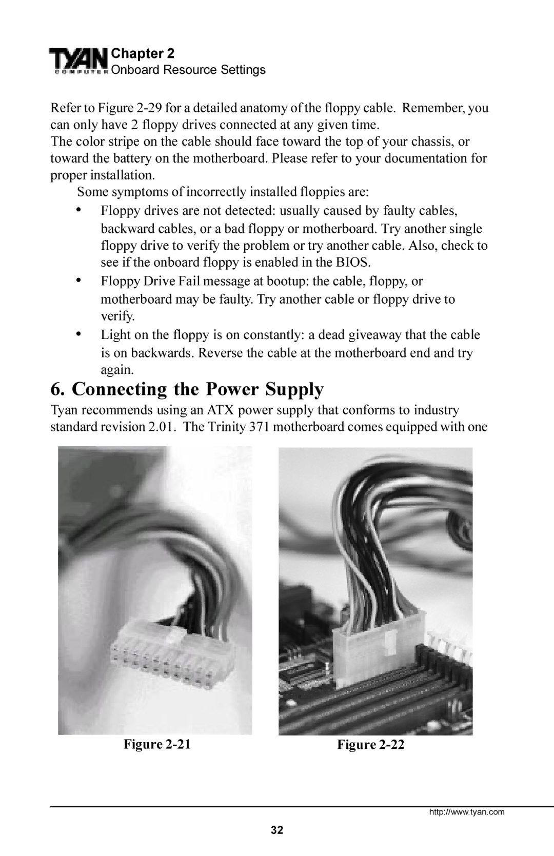 Tyan Computer Trinity 371 Motherboard, Tyan S1857 manual Connecting the Power Supply 