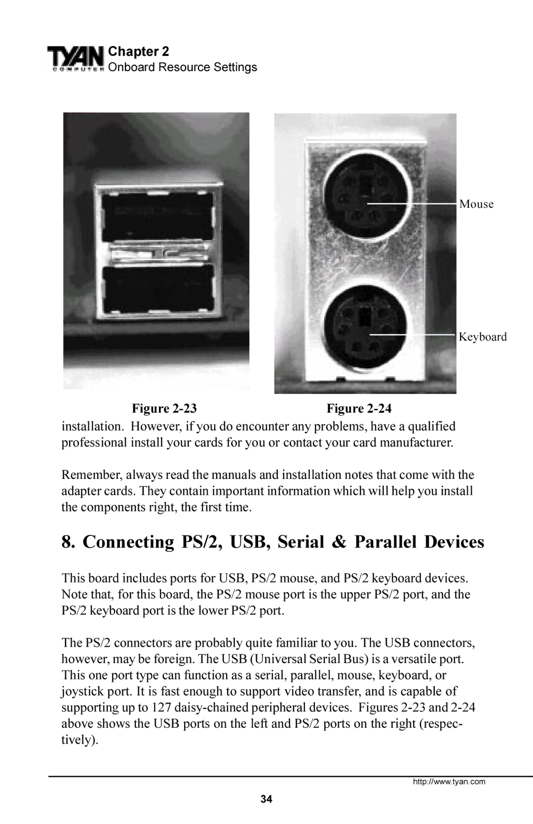 Tyan Computer Trinity 371 Motherboard, Tyan S1857 manual Connecting PS/2, USB, Serial & Parallel Devices 