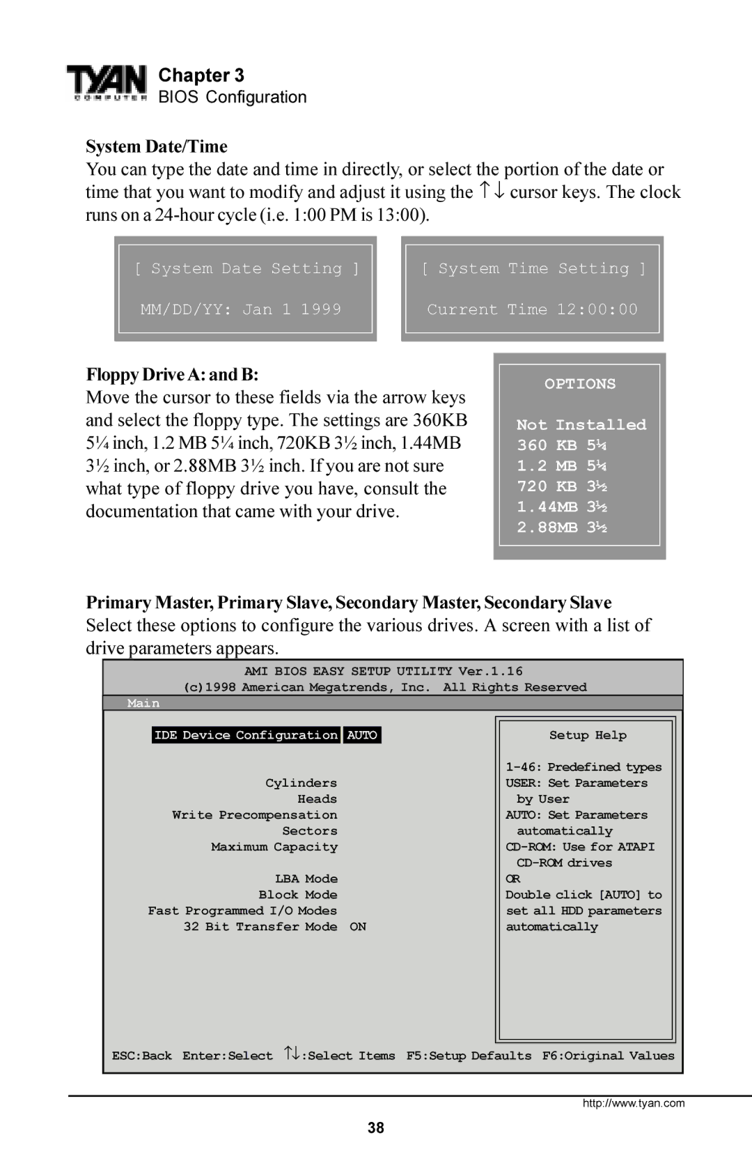 Tyan Computer Trinity 371 Motherboard, Tyan S1857 manual System Date/Time, Floppy Drive a and B 