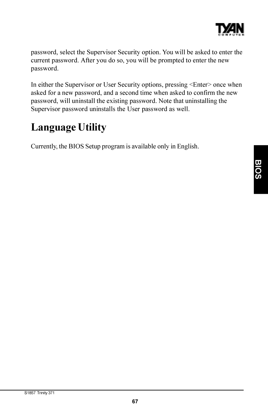 Tyan Computer Tyan S1857, Trinity 371 Motherboard manual Language Utility 