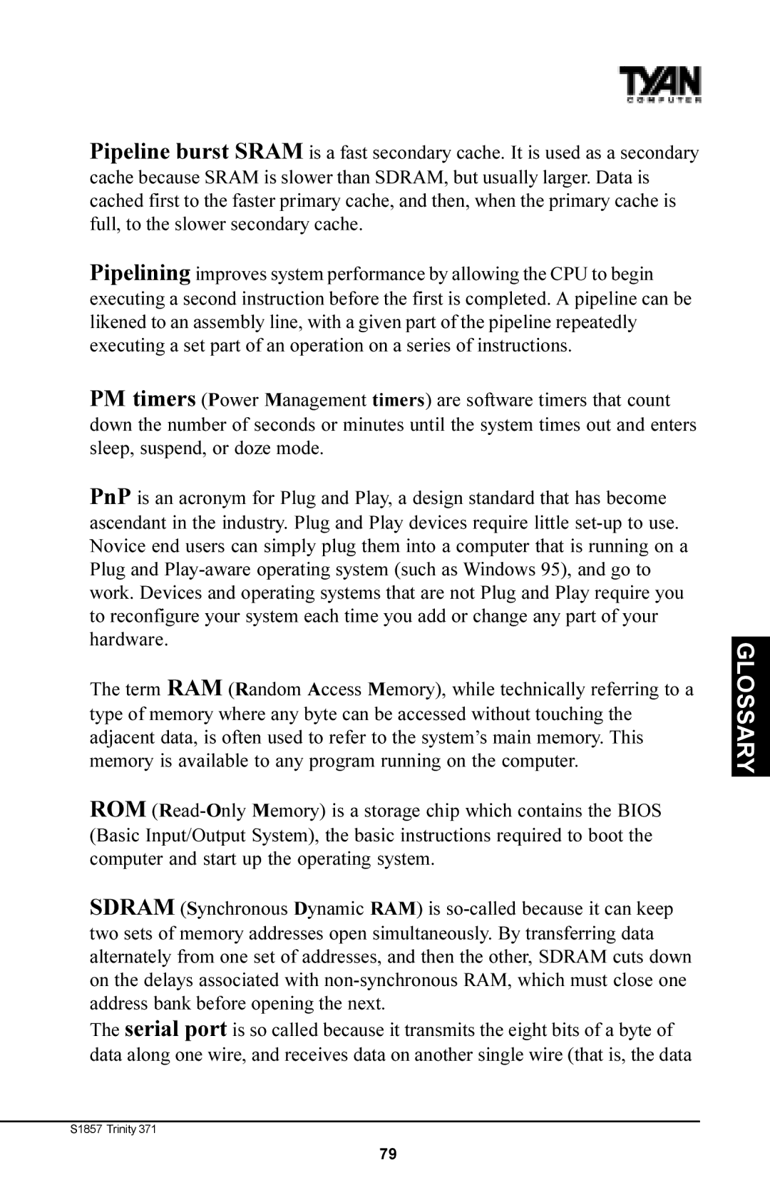 Tyan Computer Tyan S1857, Trinity 371 Motherboard manual Glossary 