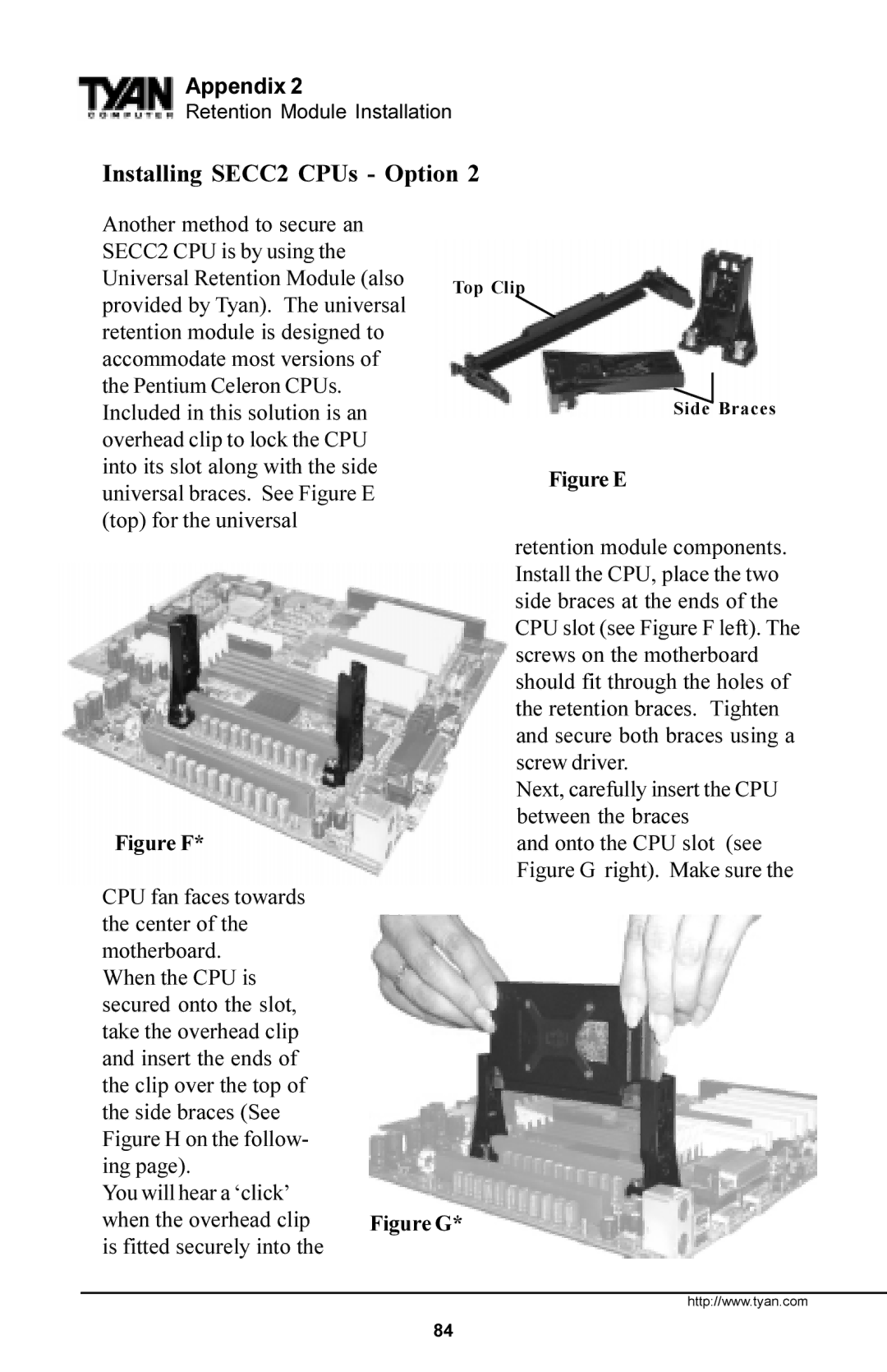 Tyan Computer Trinity 371 Motherboard, Tyan S1857 manual Installing SECC2 CPUs Option 