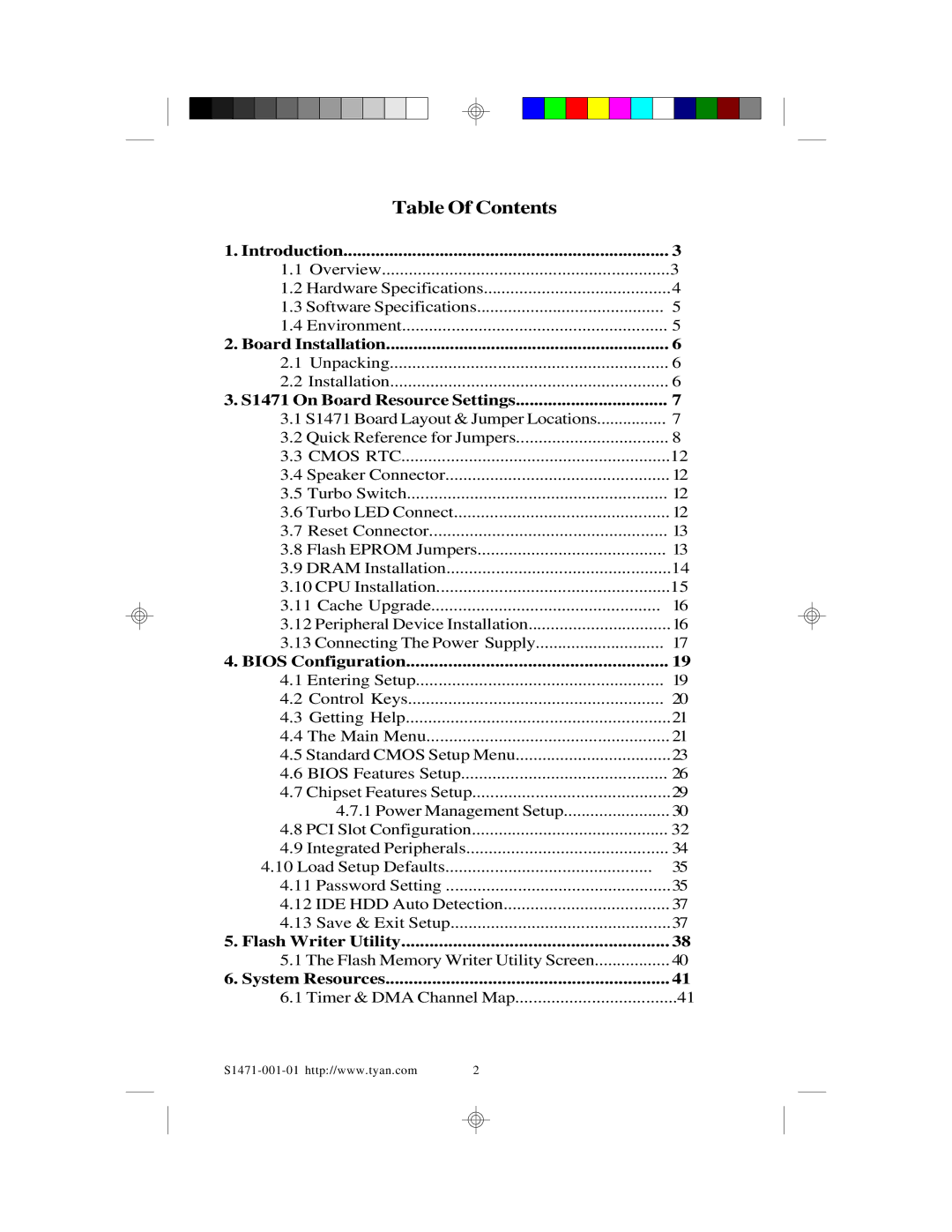 Tyan Computer TYAN S1471 user manual Table Of Contents 