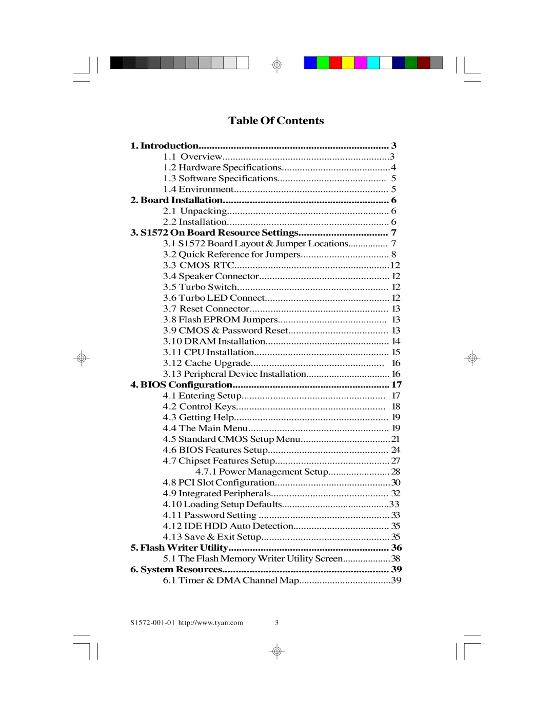 Tyan Computer TYAN S1572 ATX user manual Table Of Contents 