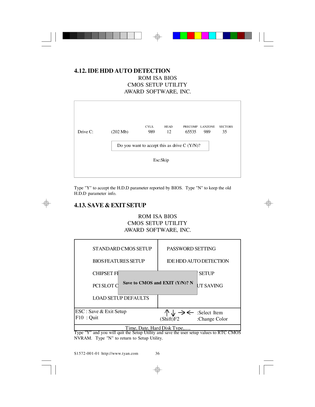 Tyan Computer TYAN S1572 ATX user manual IDE HDD Auto Detection 