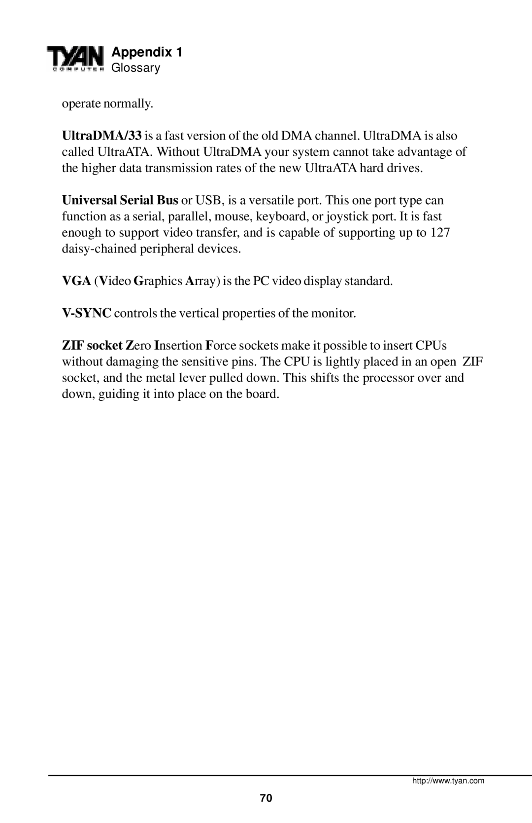 Tyan Computer Tyan S1598 user manual Appendix 