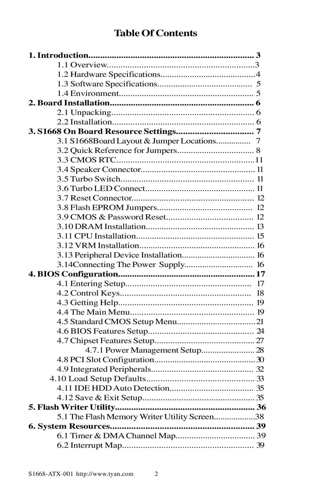 Tyan Computer TYAN S1668 user manual Table Of Contents 