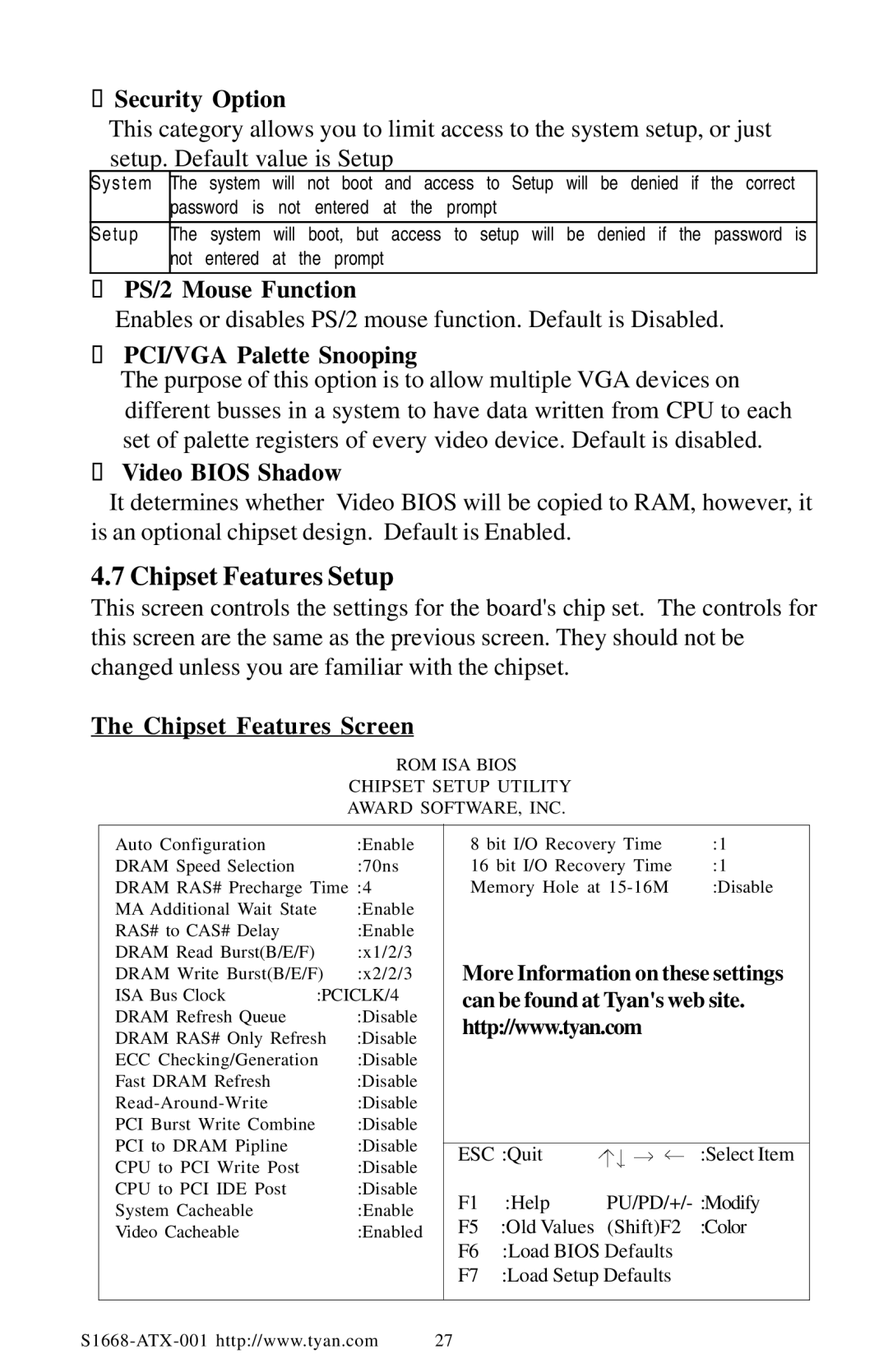 Tyan Computer TYAN S1668 user manual Chipset Features Setup 