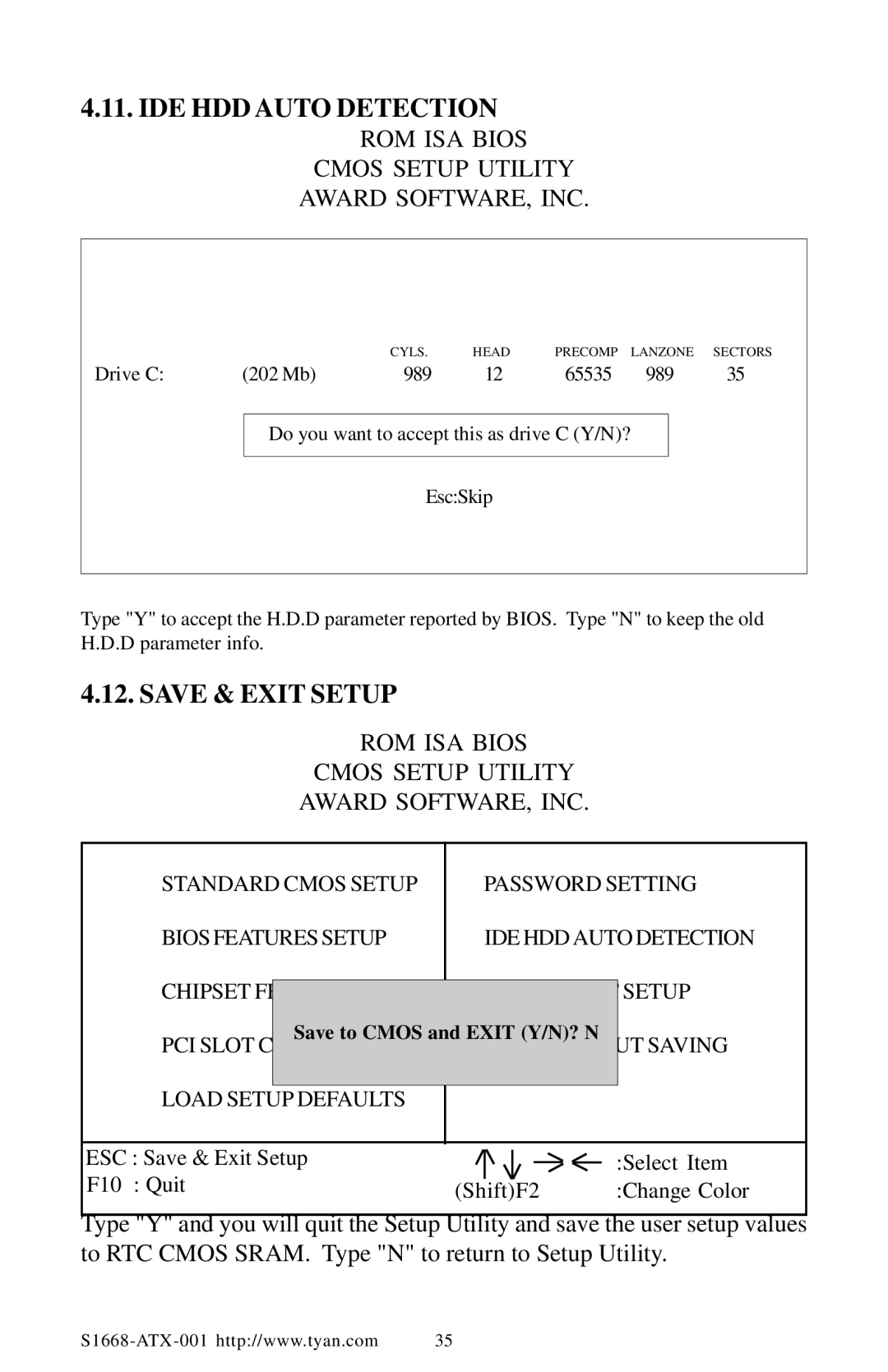 Tyan Computer TYAN S1668 user manual IDE HDD Auto Detection 