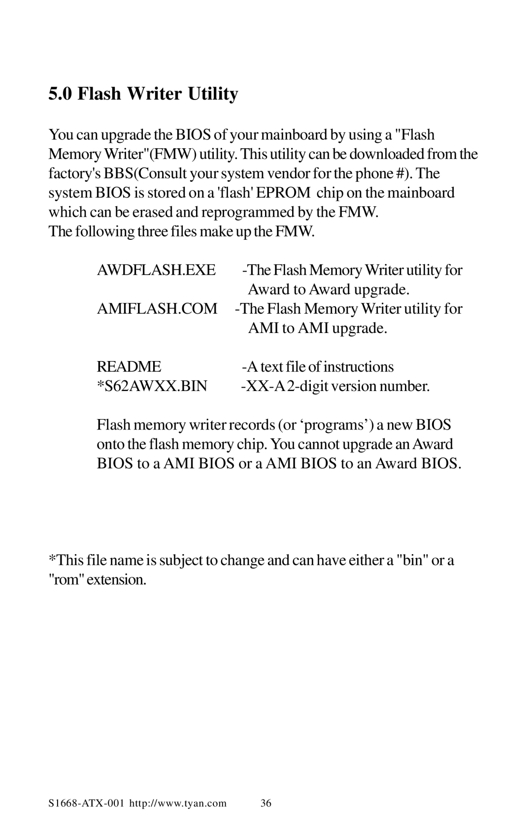 Tyan Computer TYAN S1668 user manual Flash Writer Utility 