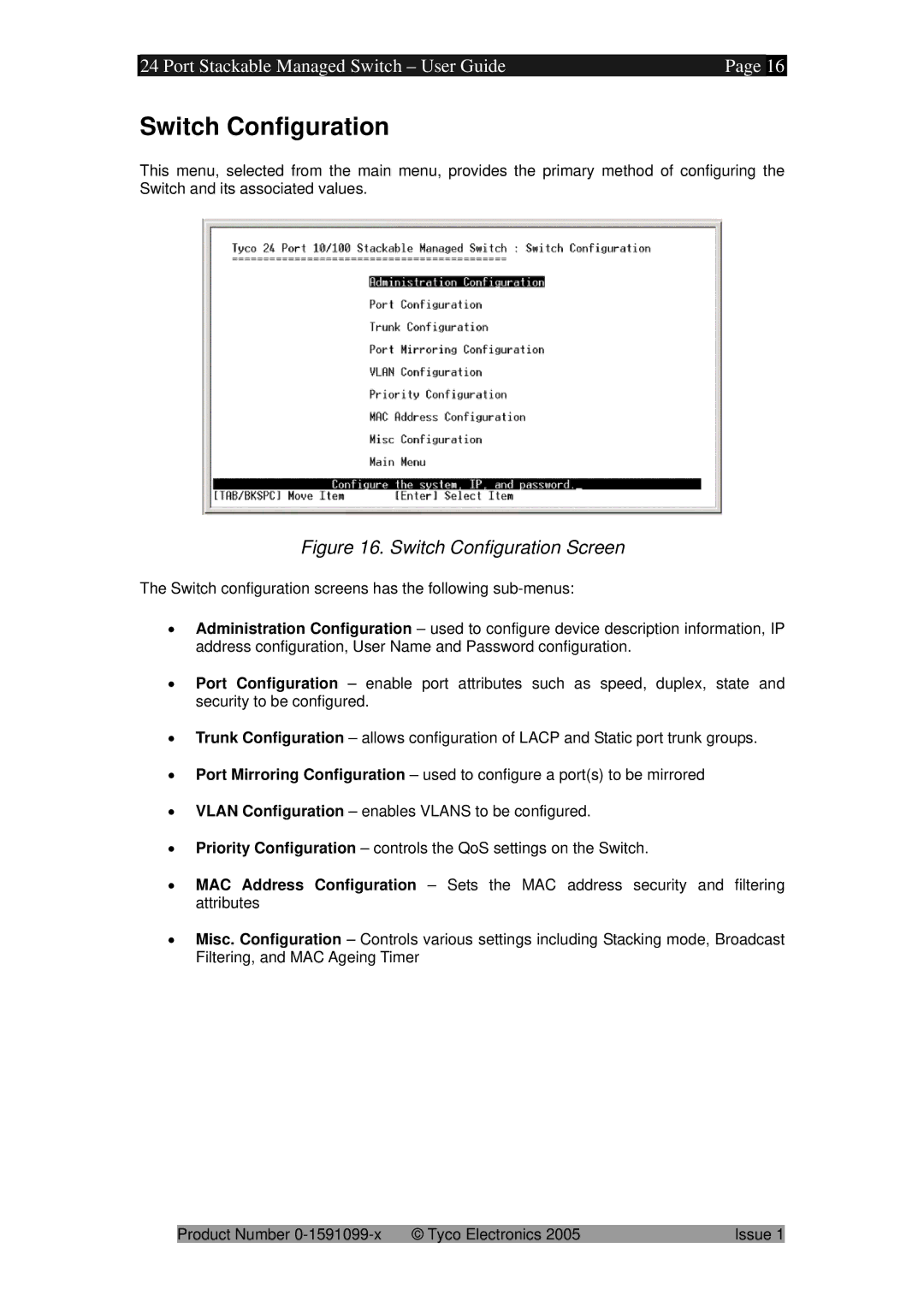 Tyco 0-1591099-x manual Switch Configuration Screen 