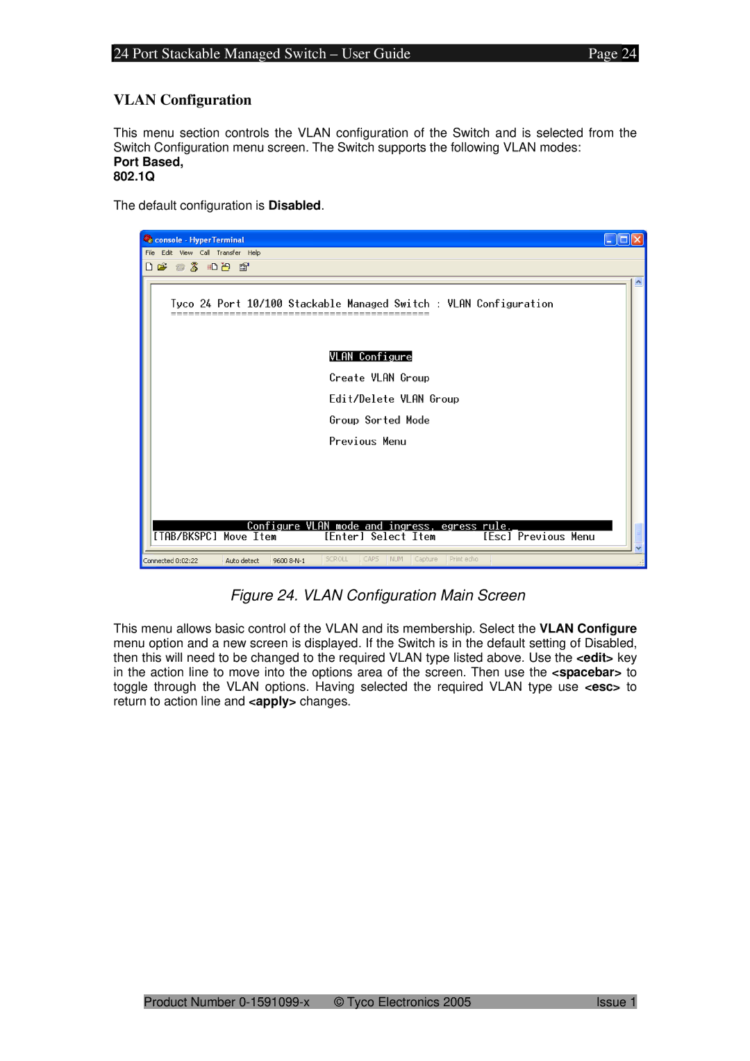 Tyco 0-1591099-x manual Vlan Configuration, Port Based, 802.1Q 