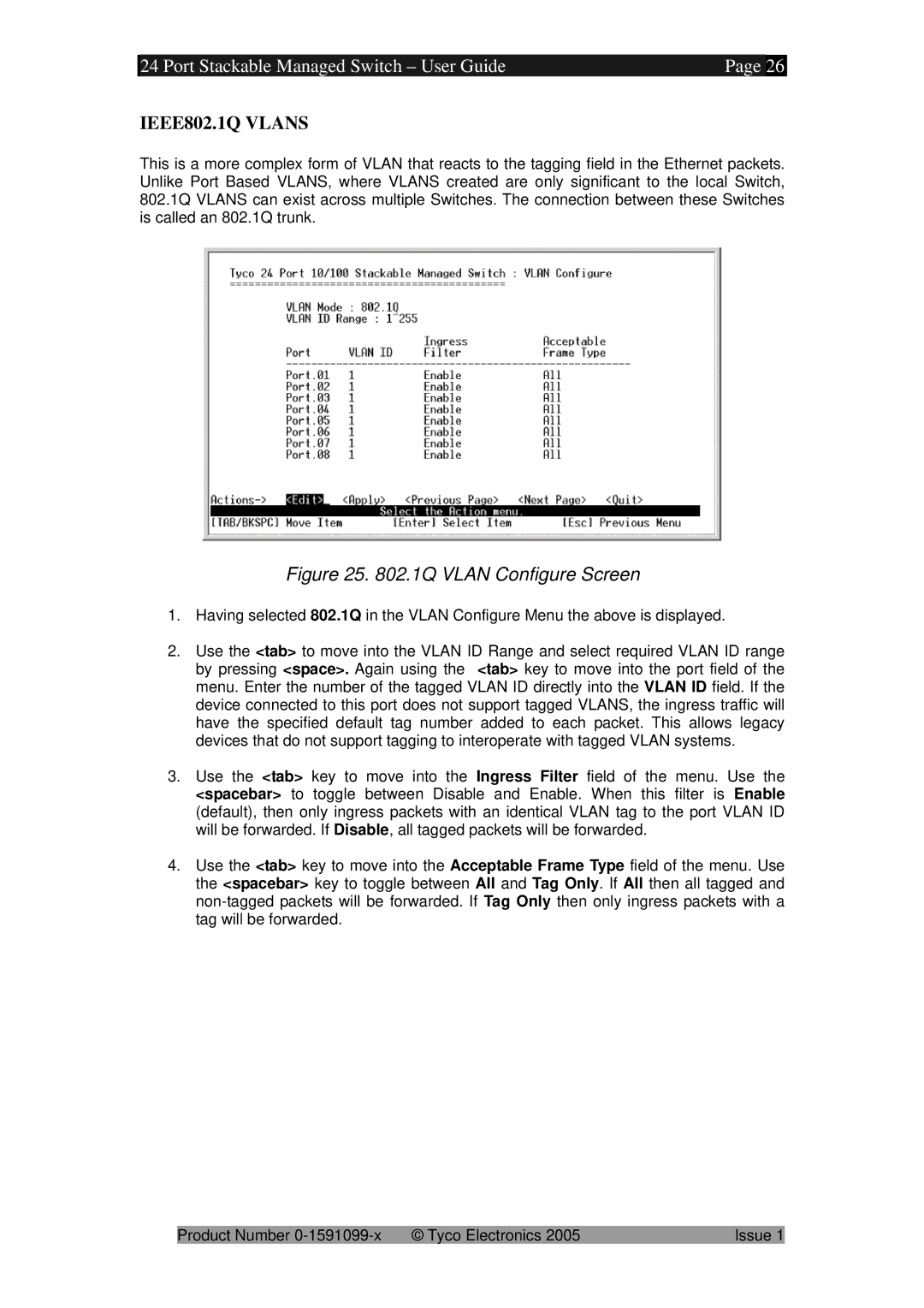 Tyco 0-1591099-x manual IEEE802.1Q Vlans 