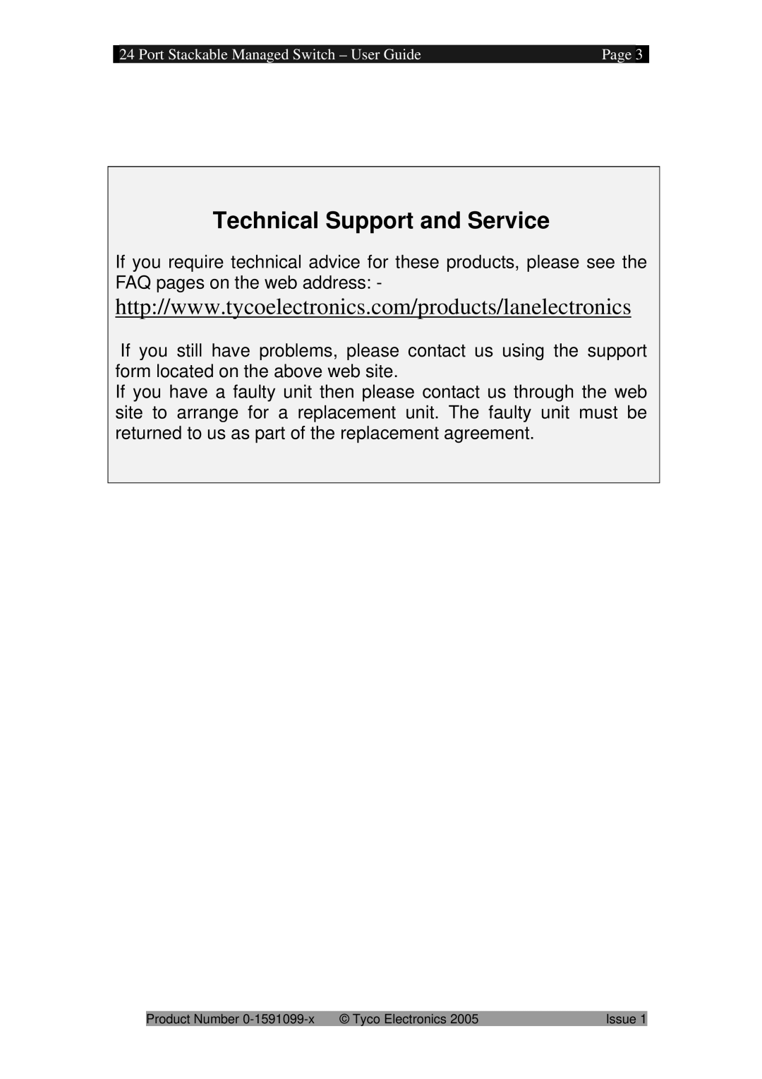 Tyco 0-1591099-x manual Technical Support and Service 