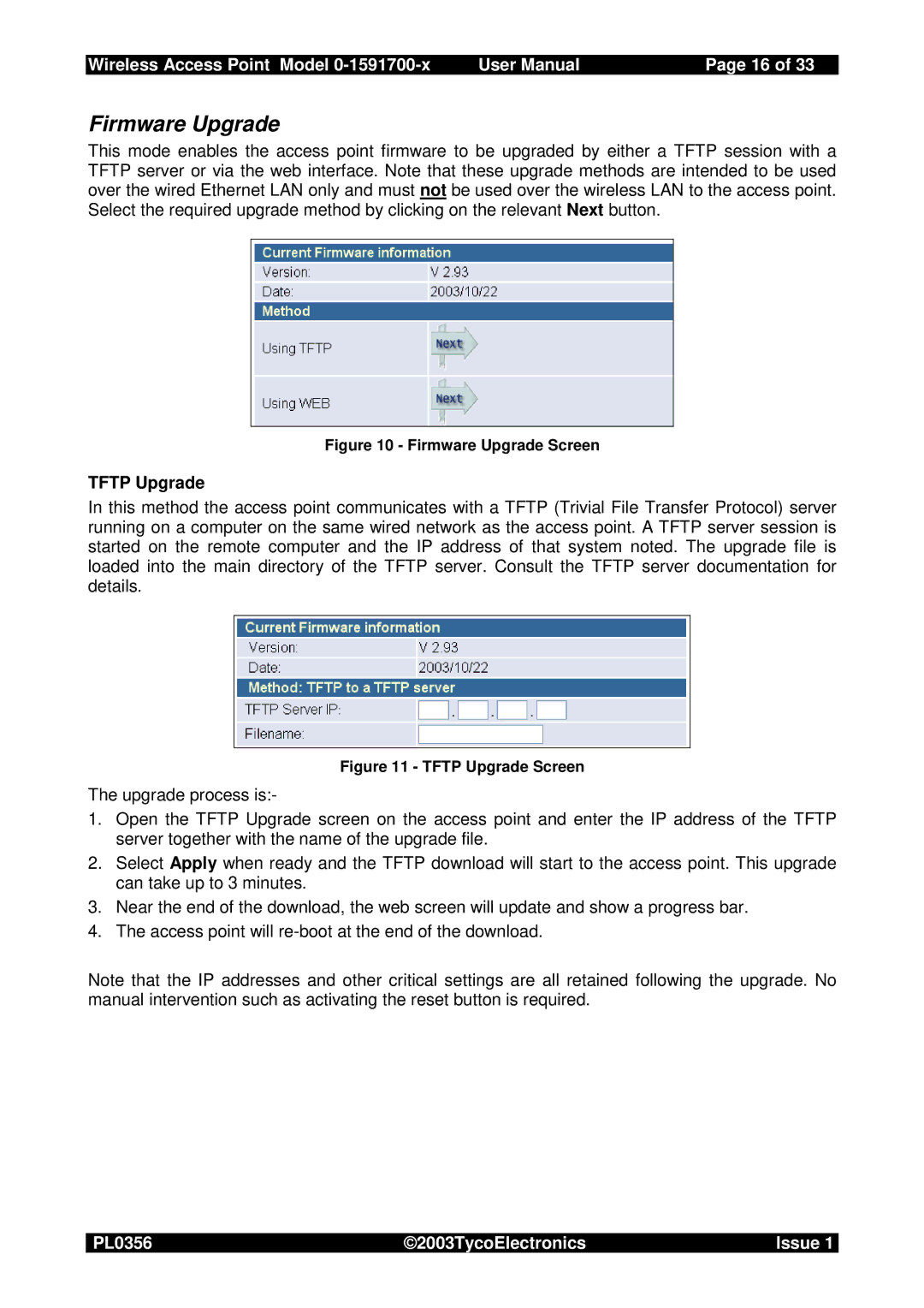 Tyco 0-1591700-x user manual Firmware Upgrade, Tftp Upgrade 