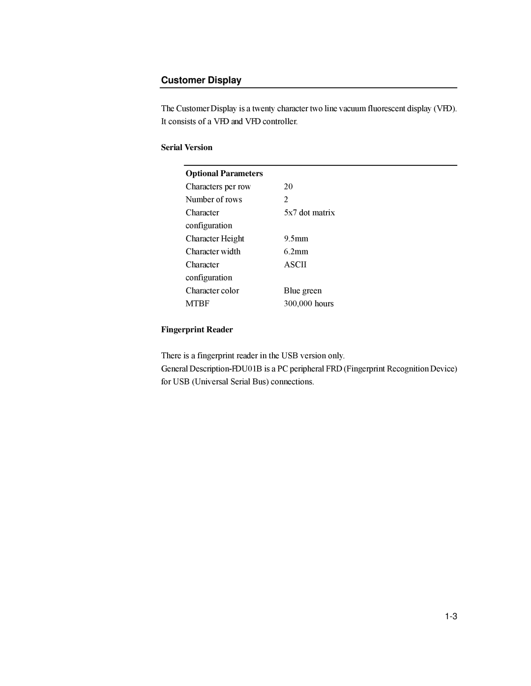 Tyco 1529L manual Customer Display, Serial Version Optional Parameters 