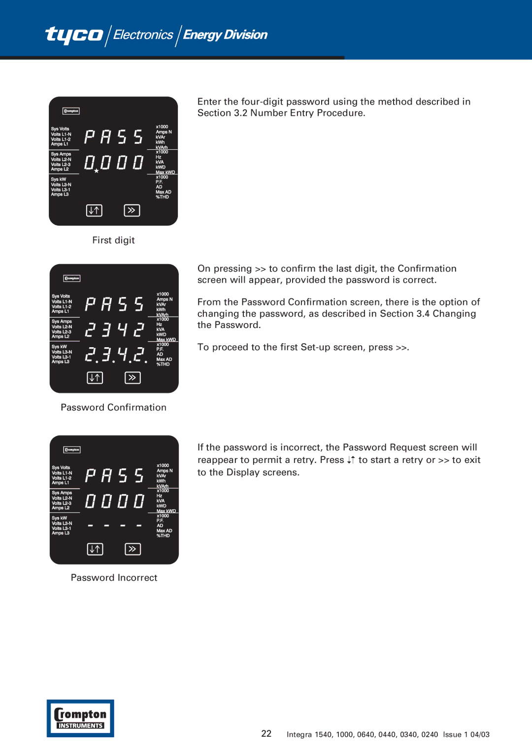 Tyco manual Integra 1540, 1000, 0640, 0440, 0340, 0240 Issue 1 04/03 