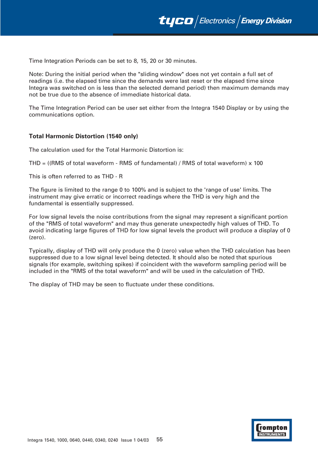 Tyco manual Total Harmonic Distortion 1540 only 