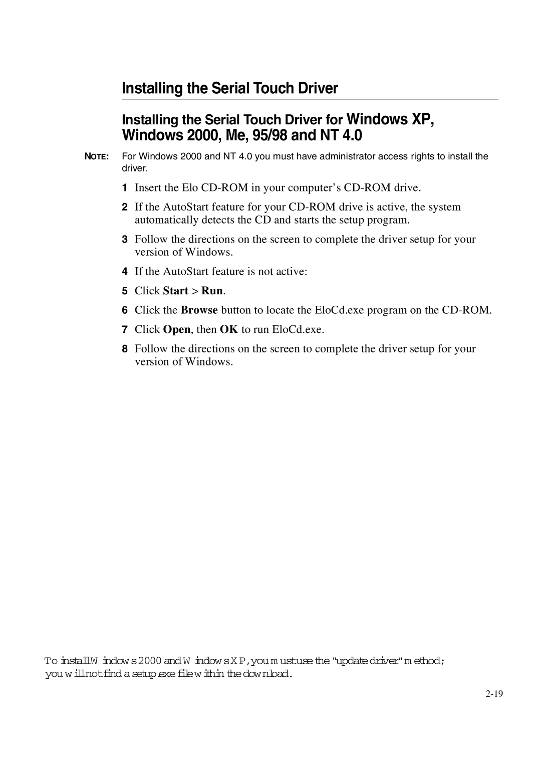 Tyco 1847L Series manual Installing the Serial Touch Driver 