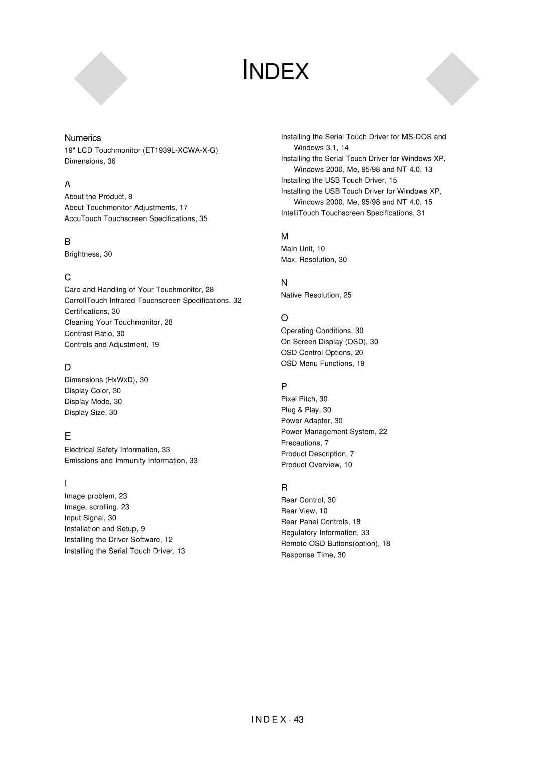 Tyco 1939L manual Index 