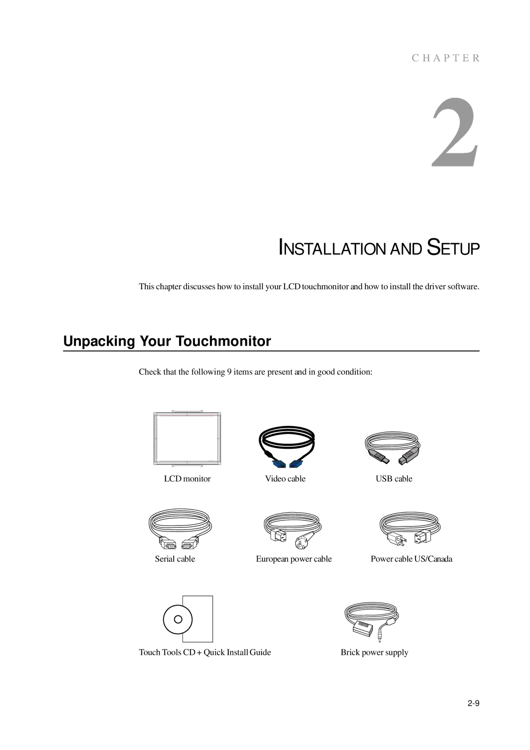 Tyco 3000 manual Installation and Setup, Unpacking Your Touchmonitor 