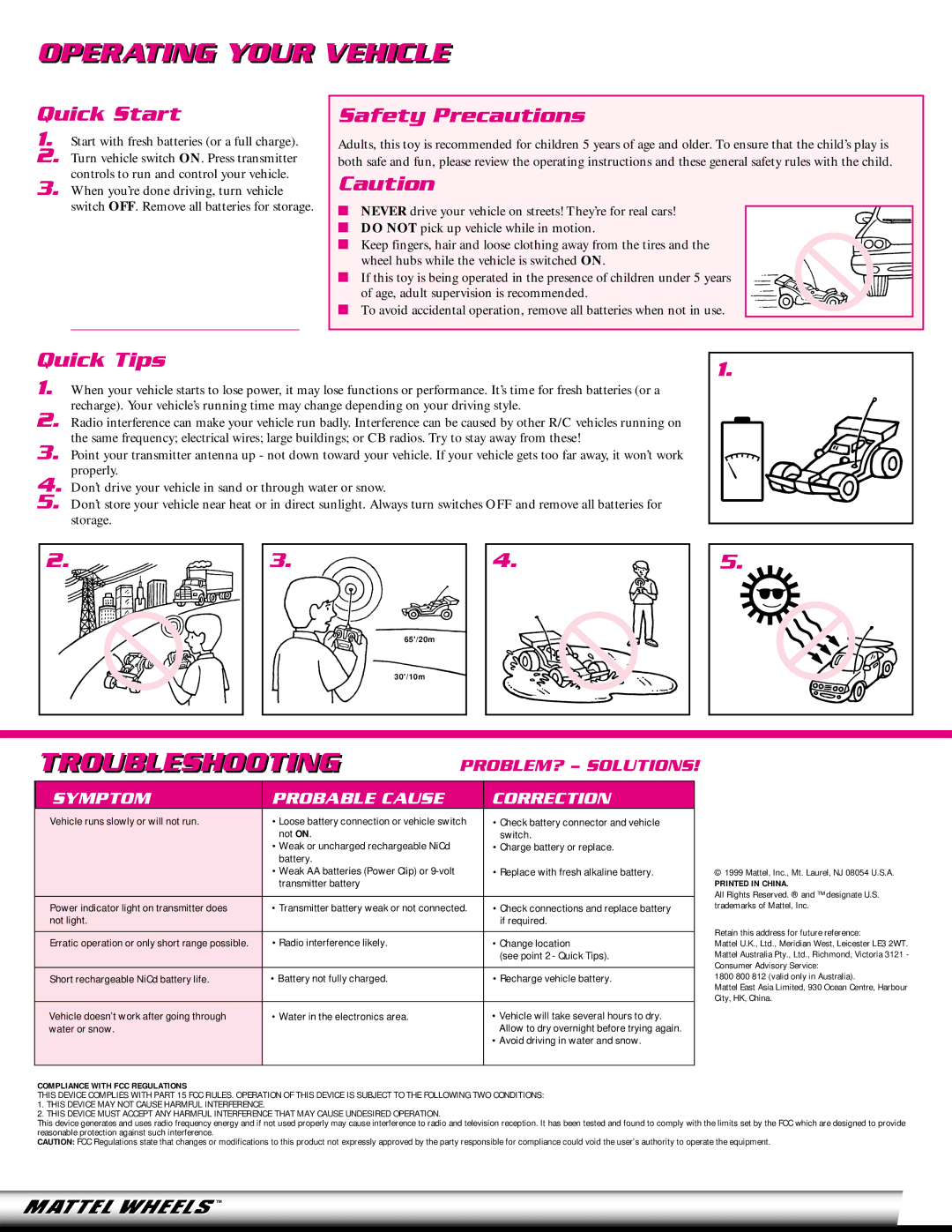 Tyco 33309 -0920 owner manual Operating Your Vehicle, Troubleshooting, PROBLEM? Solutions 