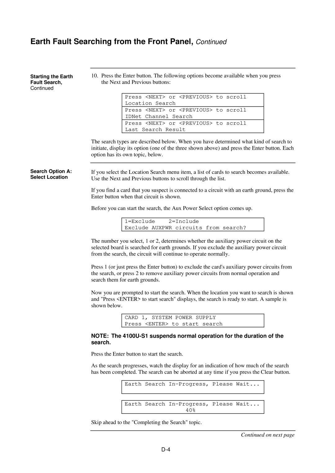 Tyco 4100U-S1 installation manual Next and Previous buttons 