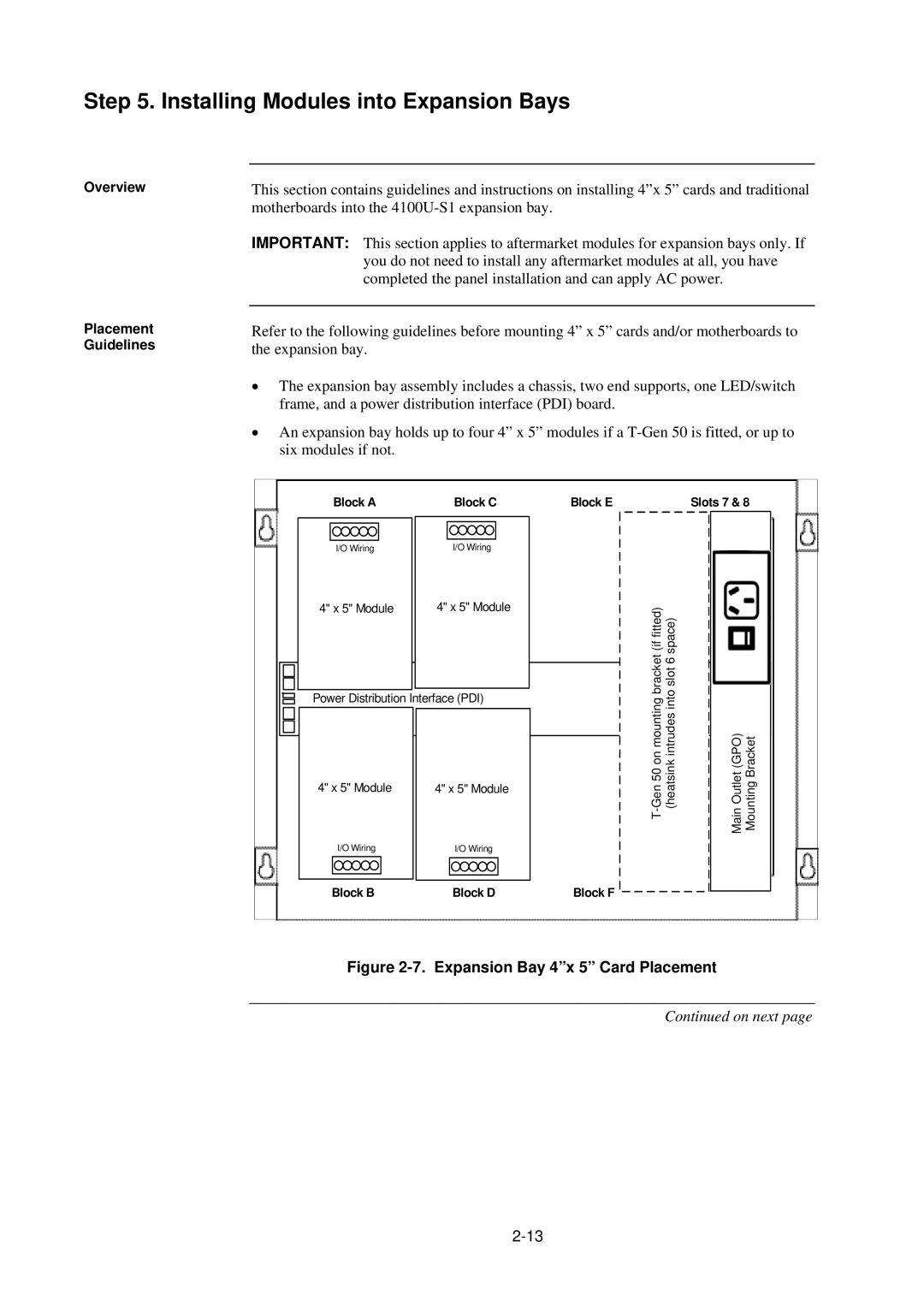 Tyco 4100U-S1 installation manual Installing Modules into Expansion Bays, Expansion Bay 4x 5 Card Placement 