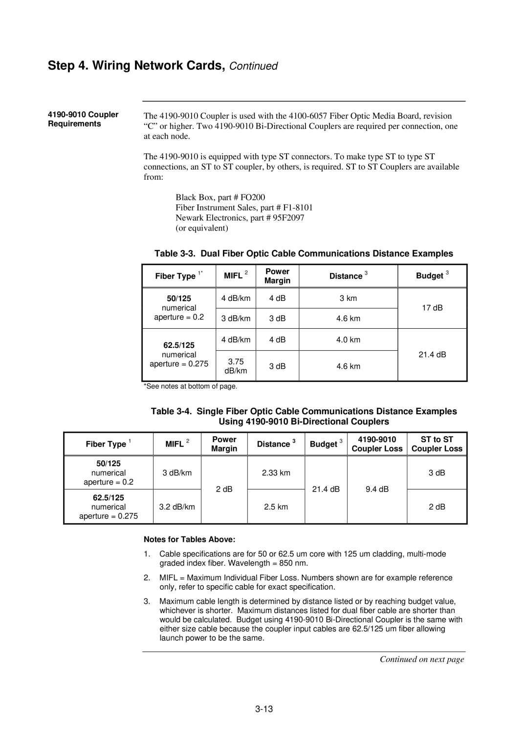 Tyco 4100U-S1 installation manual Dual Fiber Optic Cable Communications Distance Examples, Mifl 