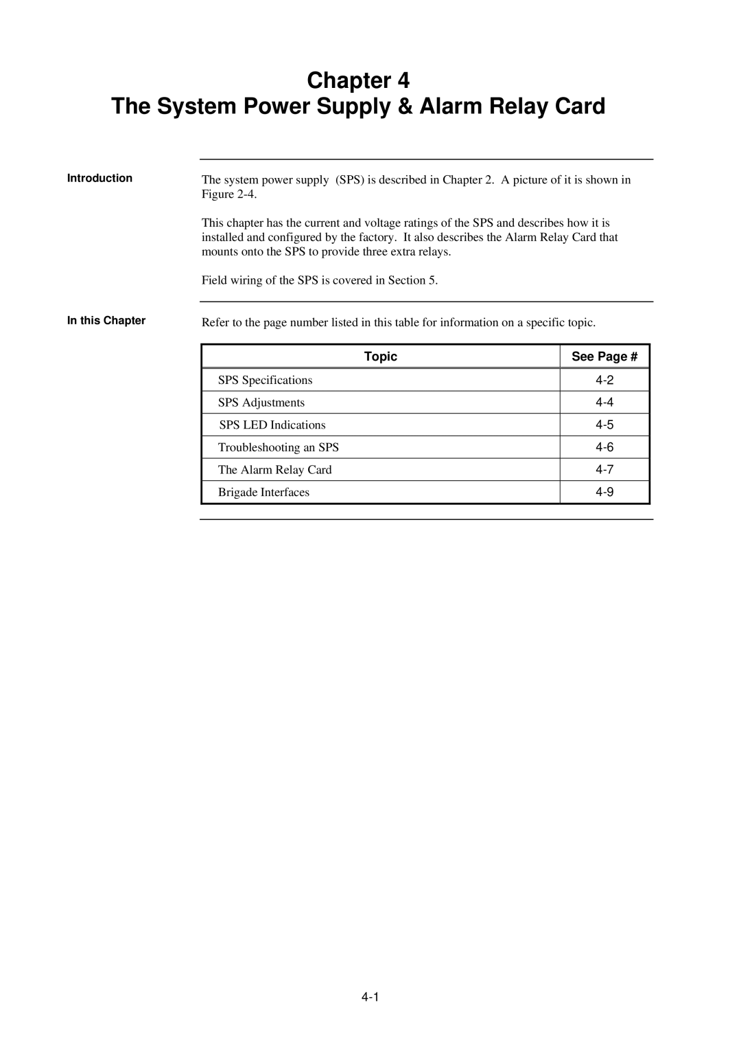 Tyco 4100U-S1 installation manual Chapter System Power Supply & Alarm Relay Card, Topic See Page # 