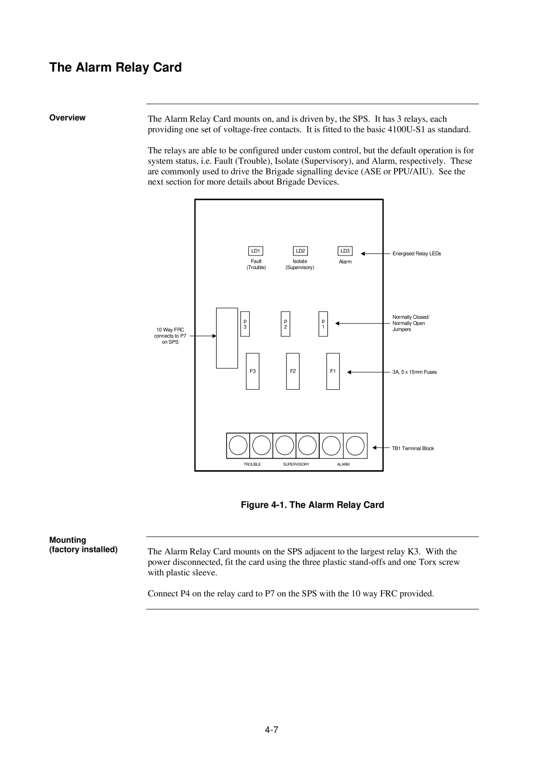 Tyco 4100U-S1 installation manual Alarm Relay Card 