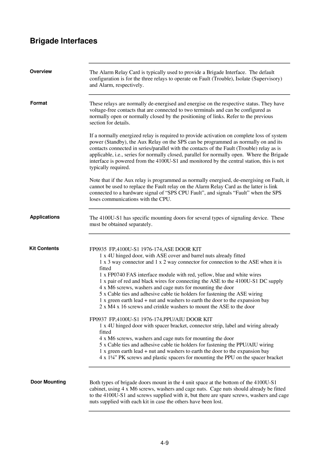 Tyco 4100U-S1 installation manual Brigade Interfaces 