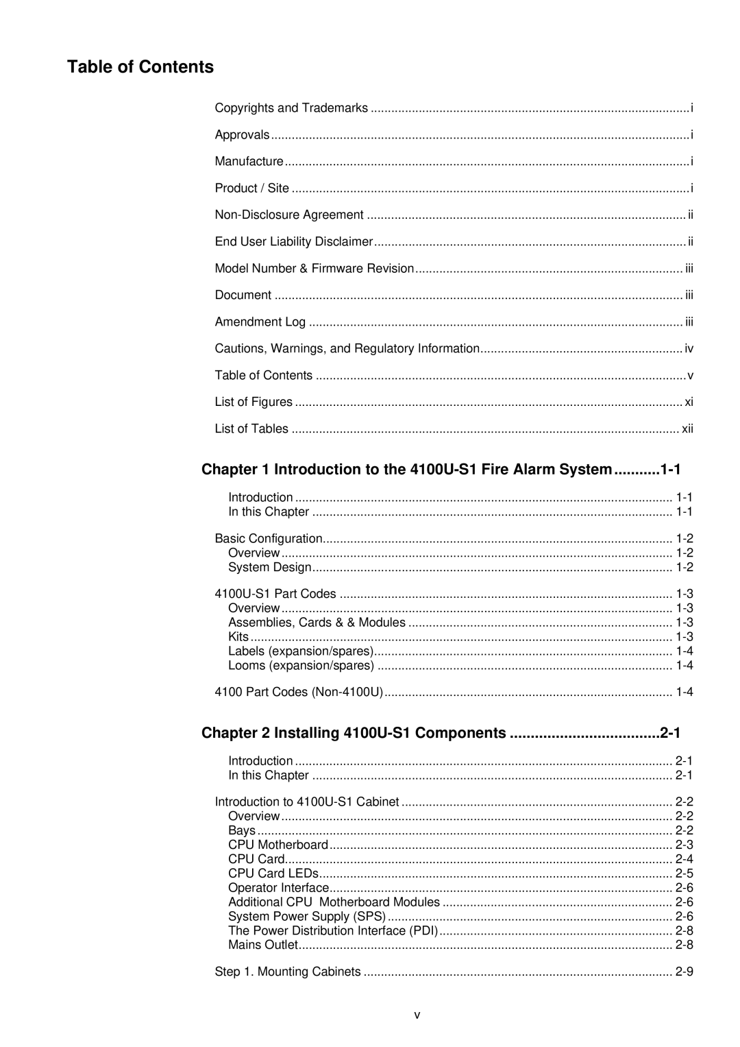 Tyco 4100U-S1 installation manual Table of Contents 