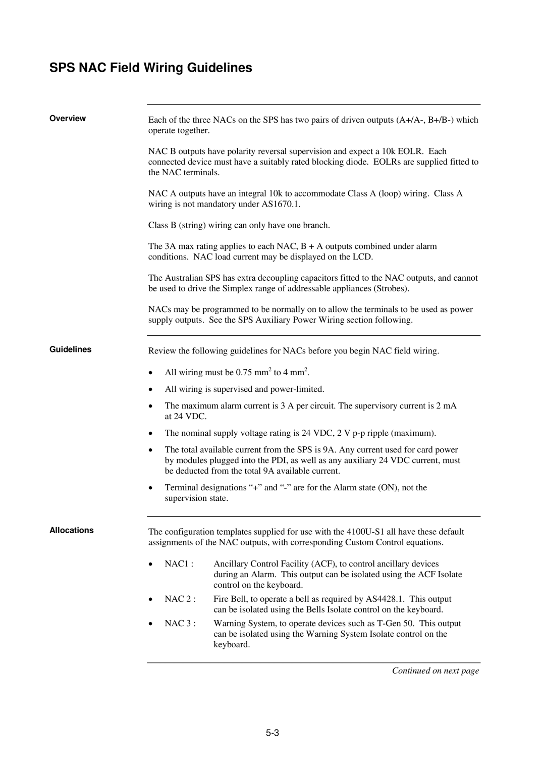 Tyco 4100U-S1 installation manual SPS NAC Field Wiring Guidelines 