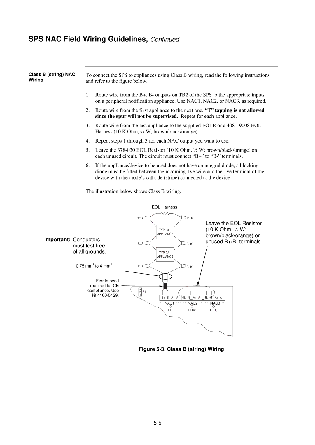 Tyco 4100U-S1 installation manual Important Conductors, Class B string Wiring 