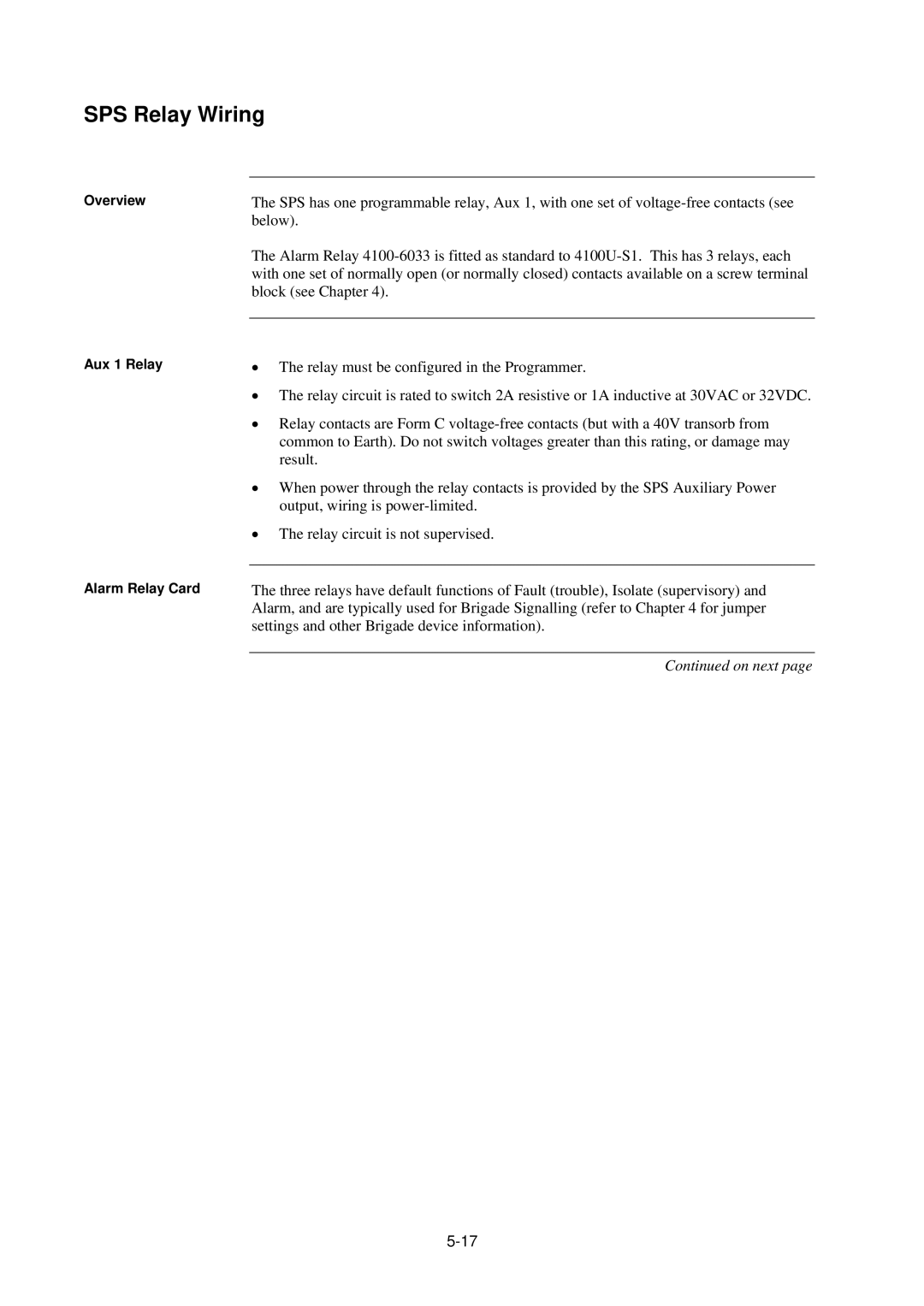 Tyco 4100U-S1 installation manual SPS Relay Wiring 